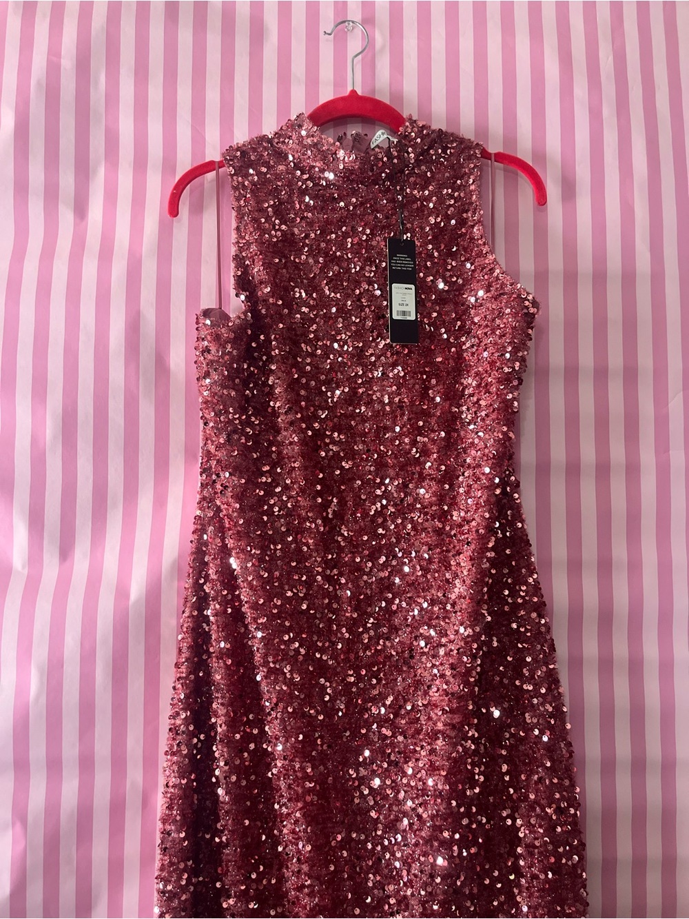 Fashion Nova Rose Pink Sequin Mock-Neck Sleeveless Dress